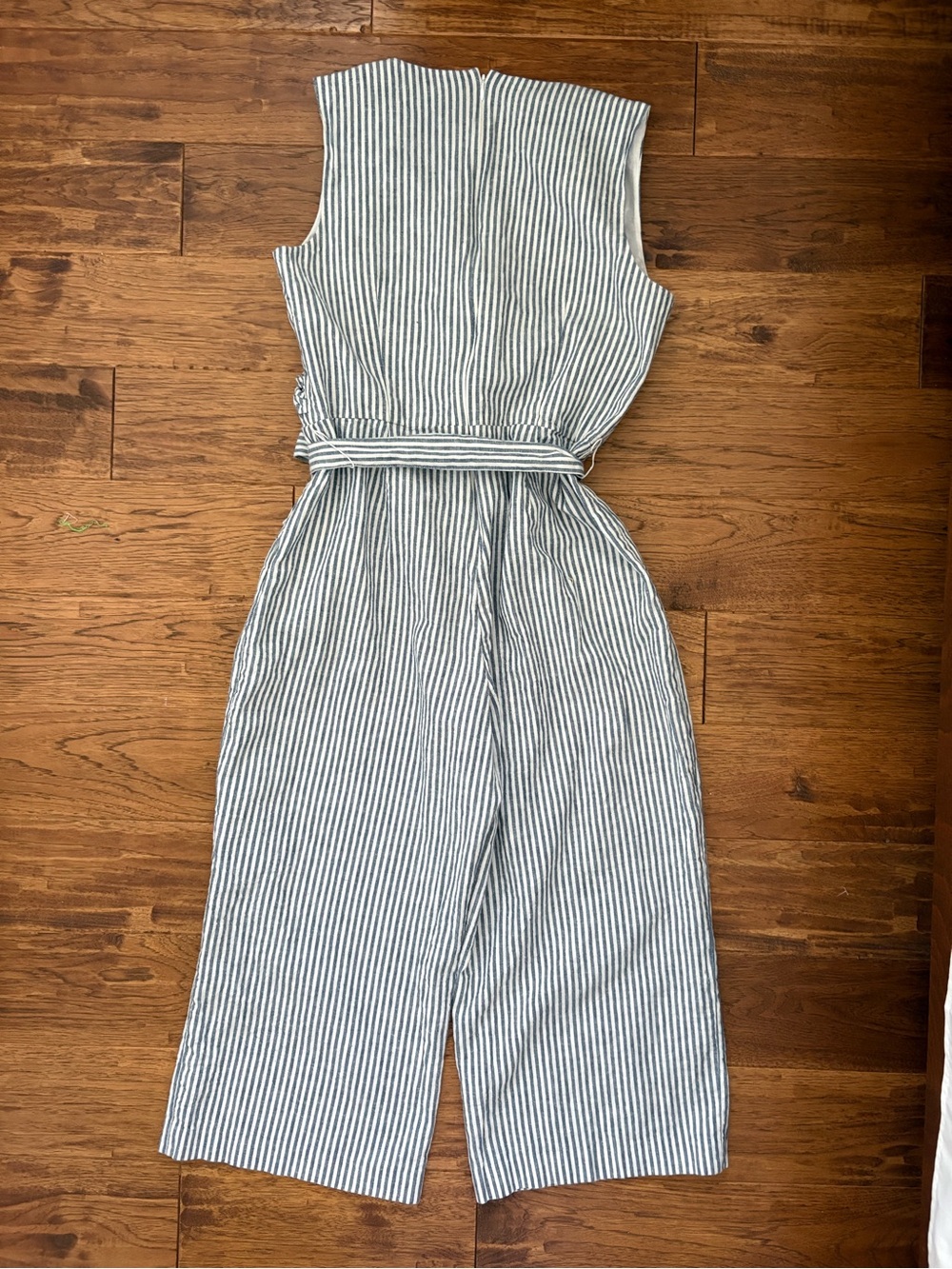 Boden Striped V-Neck Wide-Leg Jumpsuit with Tie Waist - Blue/White - Picture 7 of 9